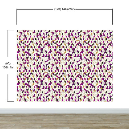 Abstract 3D Cube Shape Wall Mural. Geometric Cube Minimalistic Purple and Gold Peel and Stick Wallpaper. #6380
