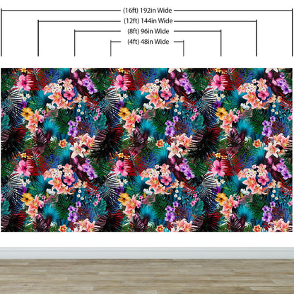 Colorful Tropical Foliage Pattern Wall Mural. Peel and Stick Wallpaper. #6382