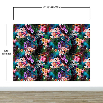 Colorful Tropical Foliage Pattern Wall Mural. Peel and Stick Wallpaper. #6382