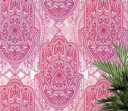 Large Floral Mandala Wall Art Wallpaper. Pink and Purple Ornament Design Peel and Stick Wall Mural. #6384