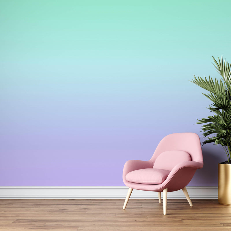 Pastel Color Wall Mural. Turquoise to Plum Purple Gradient Color Blend Design Wallpaper., view 2
