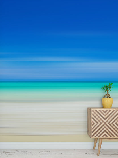 Tropical Beach Wall Mural. Abstract Blur View of Coastline Peel and Stick Wallpaper. #6389