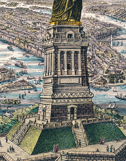 Vintage Illustration of the Statue of Liberty Wall Mural. The Great Bartholdi Statue, Liberty Enlightening the World Peel and Stick Wallpaper. #6409