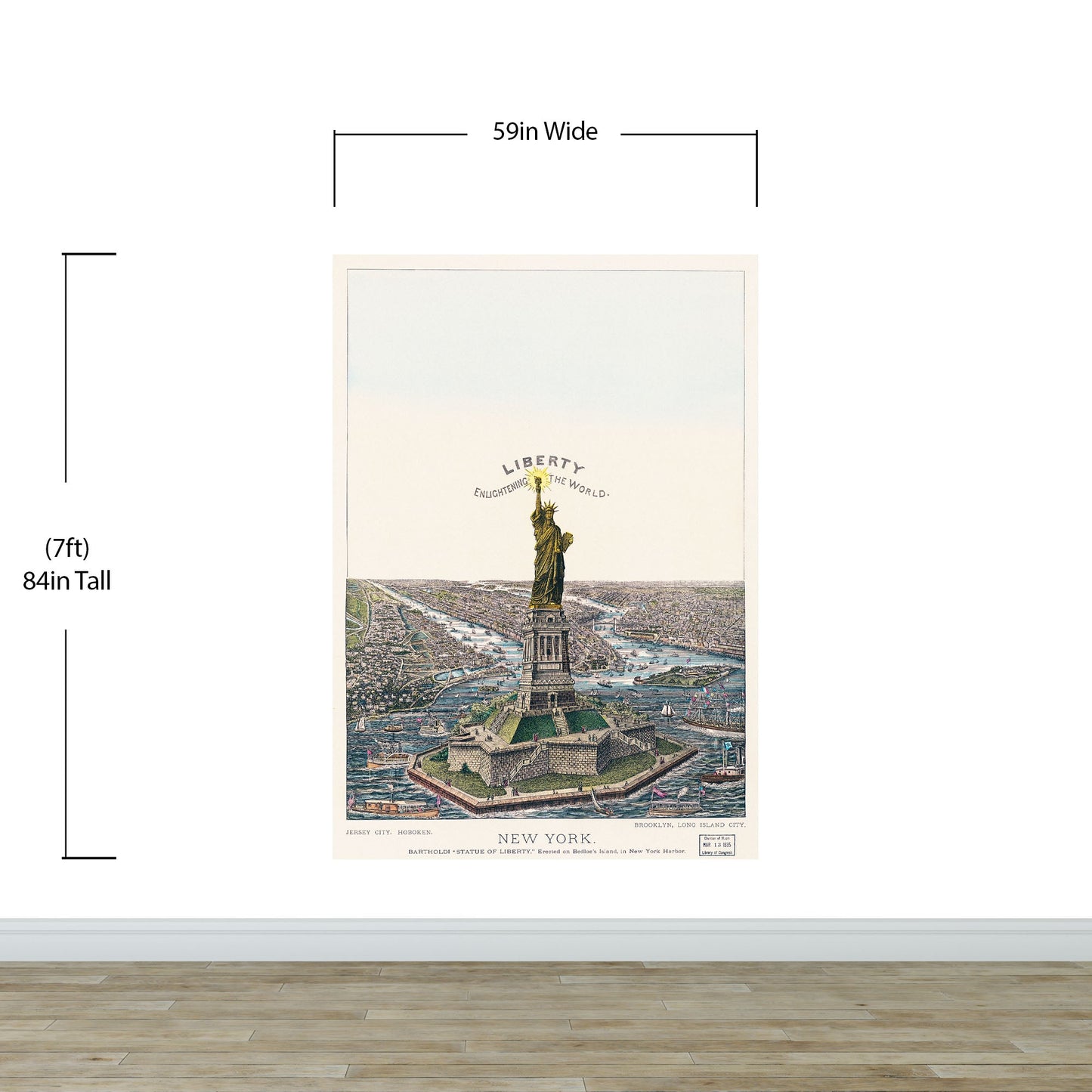 Vintage Illustration of the Statue of Liberty Wall Mural. The Great Bartholdi Statue, Liberty Enlightening the World Peel and Stick Wallpaper. #6409