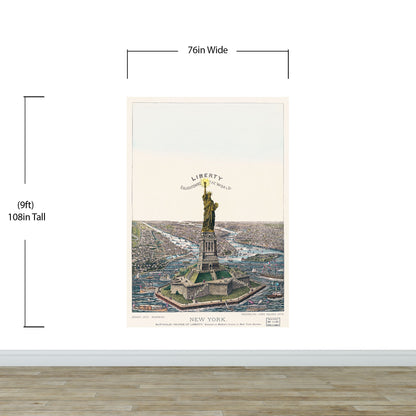 Vintage Illustration of the Statue of Liberty Wall Mural. The Great Bartholdi Statue, Liberty Enlightening the World Peel and Stick Wallpaper. #6409