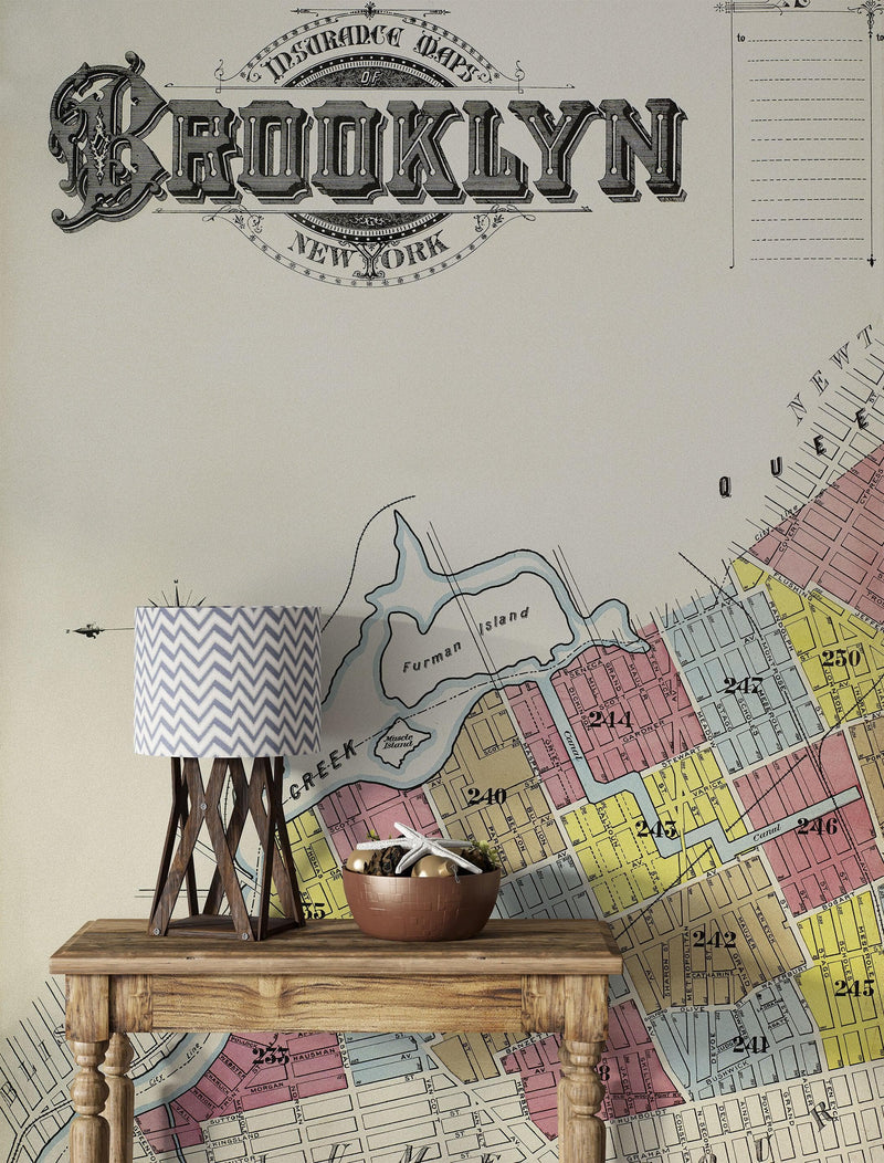 Retro Vintage Map of Brooklyn New York Wall Mural. 1888 Map of NYC Peel and Stick, view 2