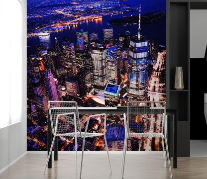New York City Cyber Punk Synth Wave Wall Mural. 80’s Synth Wave Pop Style Bright Color Wallpaper. #6414