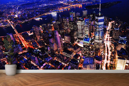 New York City Cyber Punk Synth Wave Wall Mural. 80’s Synth Wave Pop Style Bright Color Wallpaper. #6414