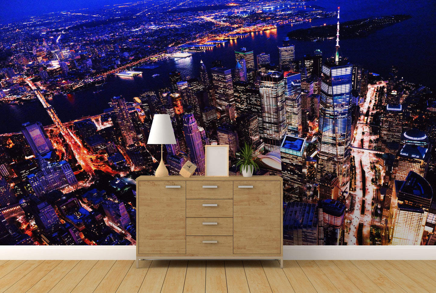 New York City Cyber Punk Synth Wave Wall Mural. 80’s Synth Wave Pop Style Bright Color Wallpaper. #6414