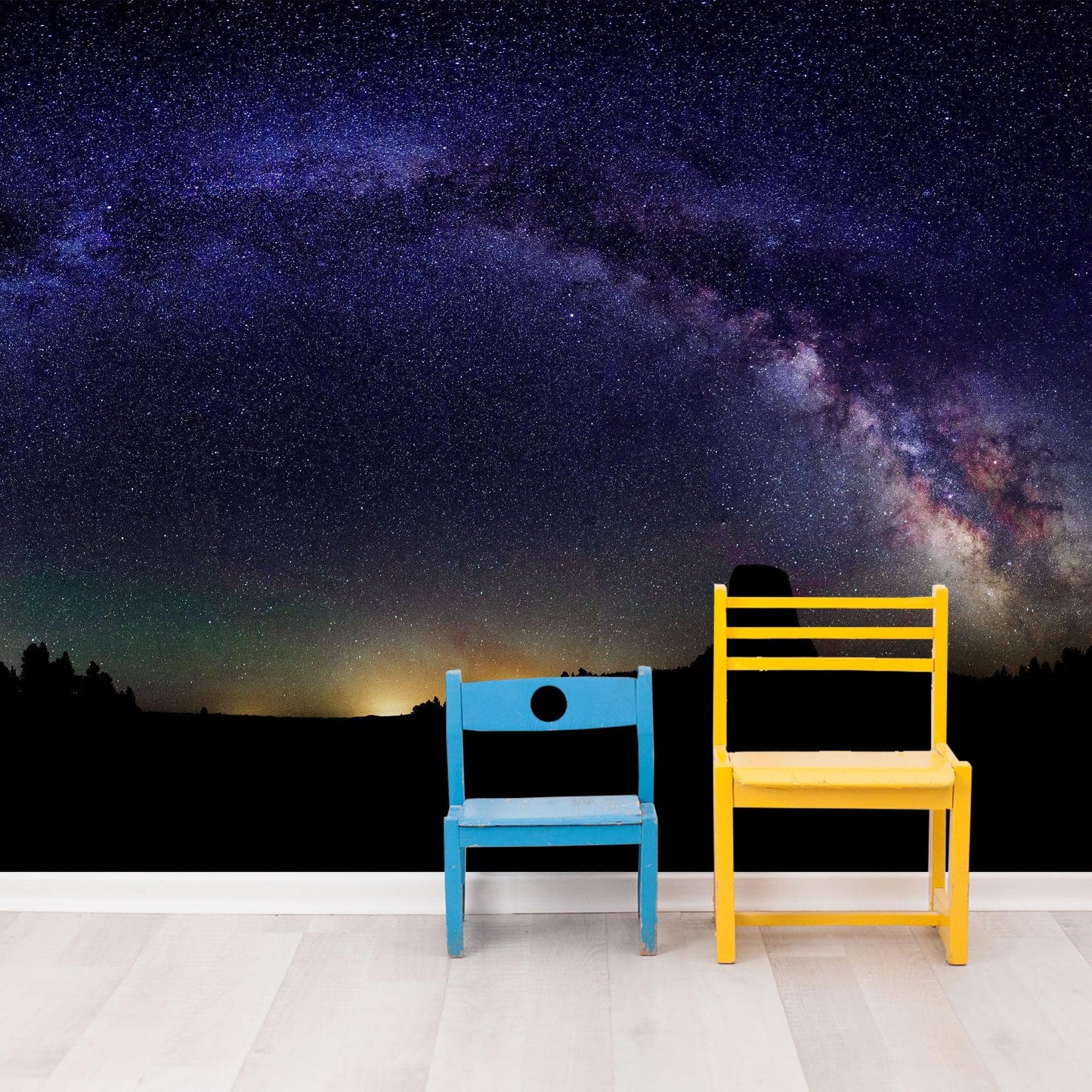 Milky Way Galaxy Stars Wall Mural. Starry Night Over Devils Tower National Monument Park. #6416