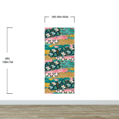 Pink Butterflies Abstract Pattern Wall Mural. Retro Pink Color Illustration Design. #6434