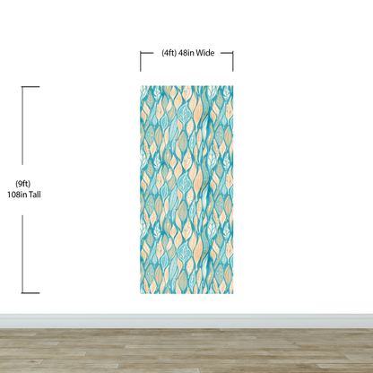 Teal Color Autumn Leaves Pattern Wall Mural. Retro Illustration Foliage Pattern. #6438