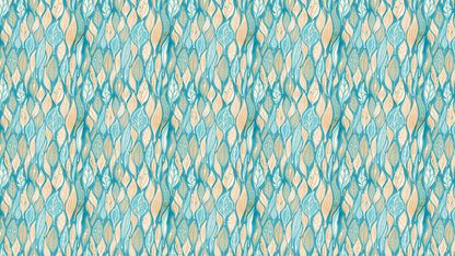 Teal Color Autumn Leaves Pattern Wall Mural. Retro Illustration Foliage Pattern. #6438