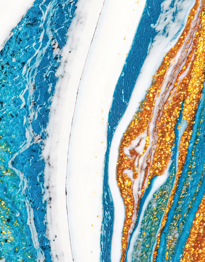 Abstract Bright Color Ink Splotch Pattern Wall Mural. Gold, White and Blue. #6439