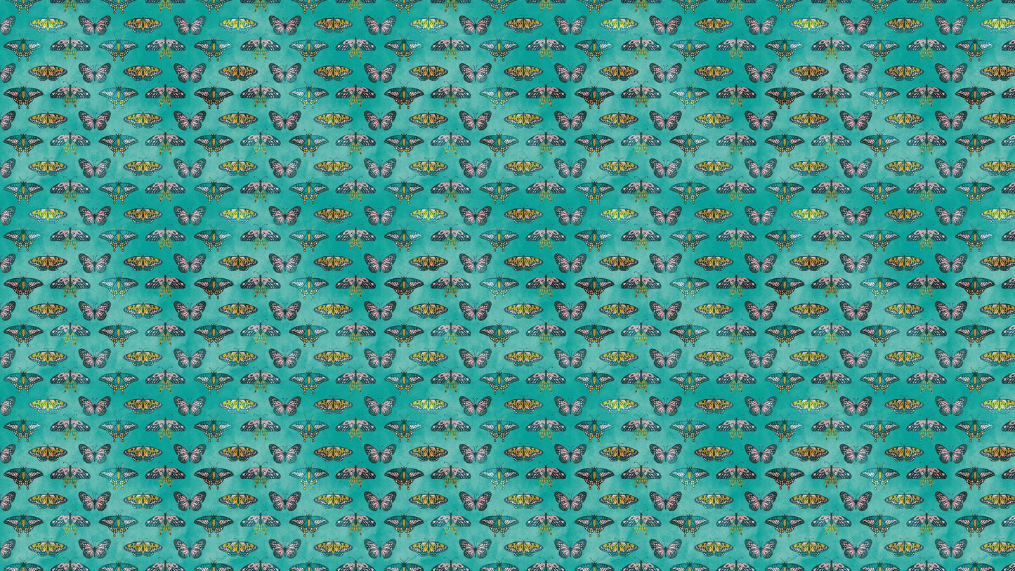 Butterfly Pattern on Green Background Wall Mural. Retro Green, Pink and Gold Color Illustration Design. Bedroom, Nursery, Home Decor. Peel and Stick Wallpaper. #6440