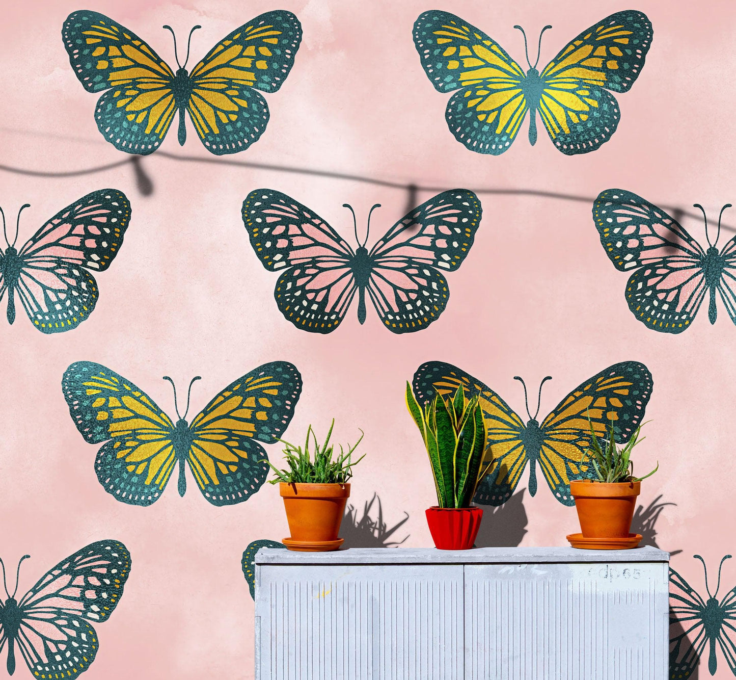 Large Butterfly Pattern on Pink Background Wall Mural. Bedroom, Nursery, Home Decor. Peel and Stick Wallpaper. #6441