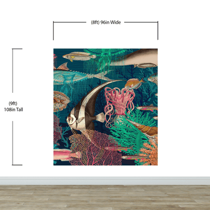Vintage Retro Underwater Marine Sea Life Wall Mural. Beach / Nautical / Marine Life Theme Peel and Stick Wallpaper. #6442