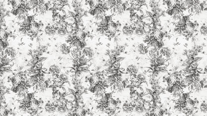 Vintage Flower Pattern Illustration Wall Mural. Black and White Peel and Stick Wallpaper. #6443