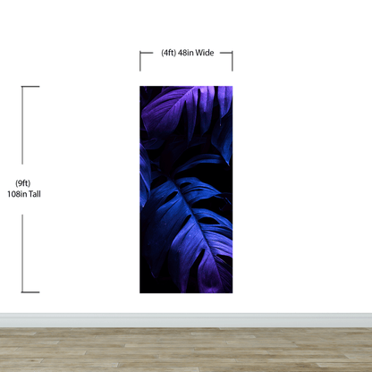 Tropical Wallpaper Blue and Purple Leaf Wall Mural on Dark Background #6445