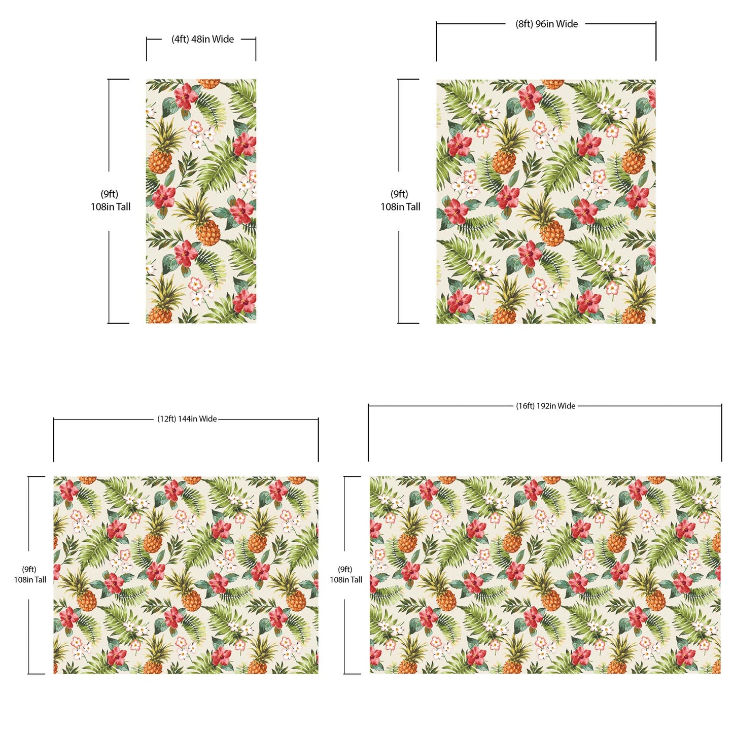 Pineapple Tropical Vibe Wall Mural. Hawaiian Theme Peel and Stick Wallpaper. Paradise Vibe Theme Decor. #6447