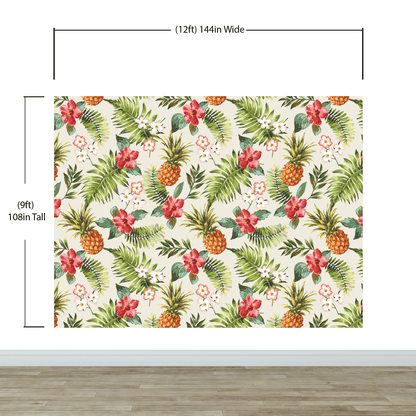 Pineapple Tropical Vibe Wall Mural. Hawaiian Theme Peel and Stick Wallpaper. Paradise Vibe Theme Decor. #6447