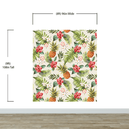 Pineapple Tropical Vibe Wall Mural. Hawaiian Theme Peel and Stick Wallpaper. Paradise Vibe Theme Decor. #6447