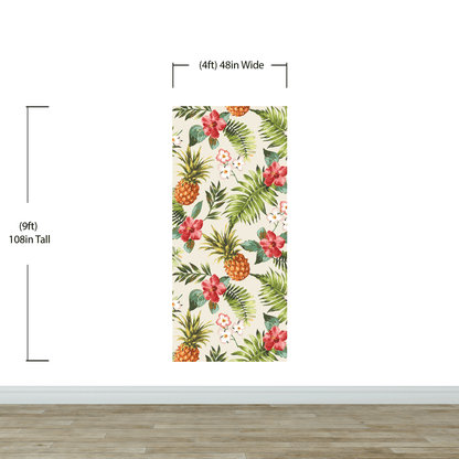 Pineapple Tropical Vibe Wall Mural. Hawaiian Theme Peel and Stick Wallpaper. Paradise Vibe Theme Decor. #6447
