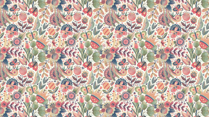 Flower Garden Illustration Wall Mural. Pastel Color Pattern Nursery, Bedroom, Kid’s Room Wall Decor. Peel and Stick Wallpaper. #6448