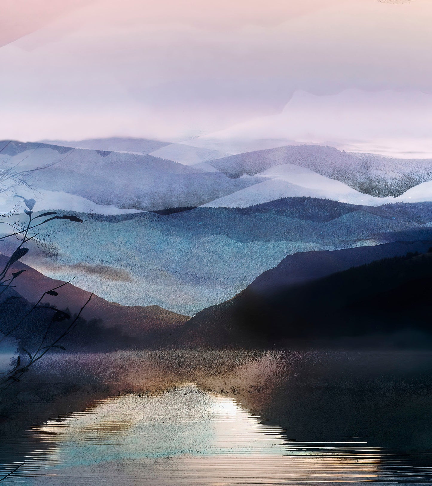 Watercolor Painting of Mountain View Retreat Wall Mural. #6464