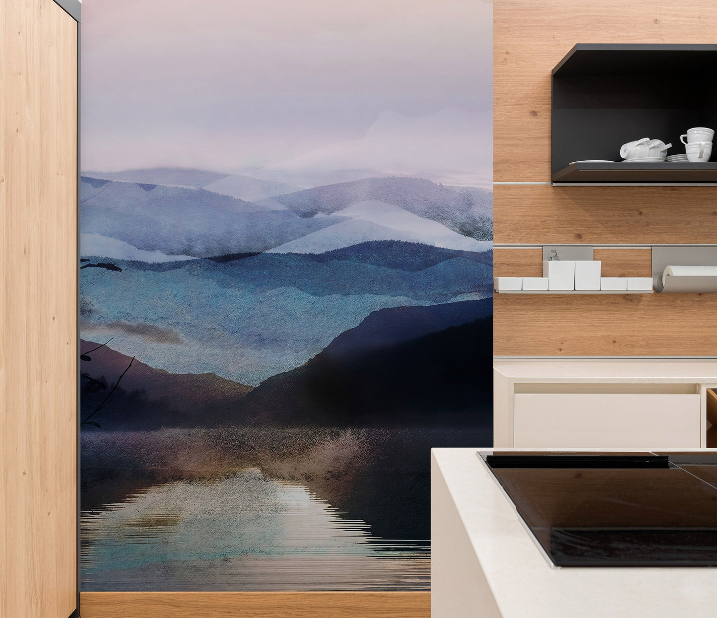 Watercolor Painting of Mountain View Retreat Wall Mural. #6464