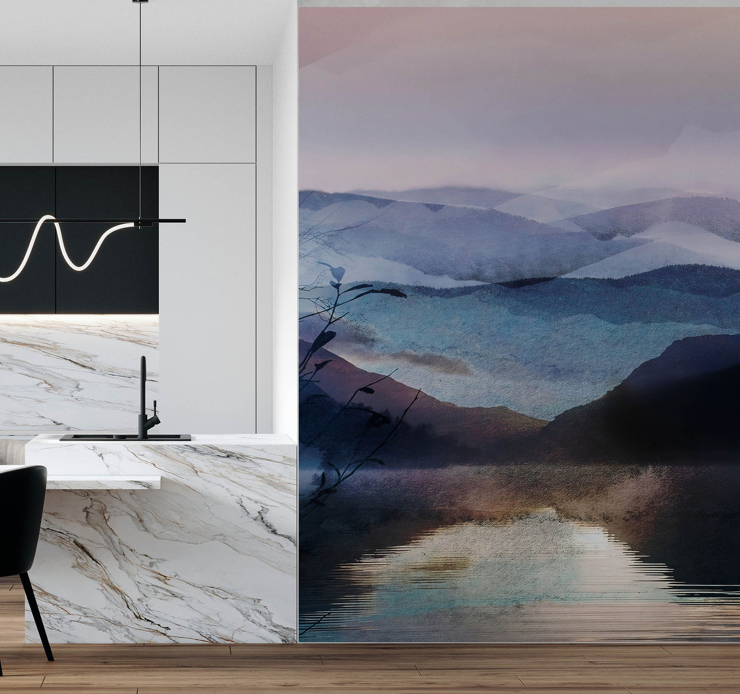 Watercolor Painting of Mountain View Retreat Wall Mural. #6464
