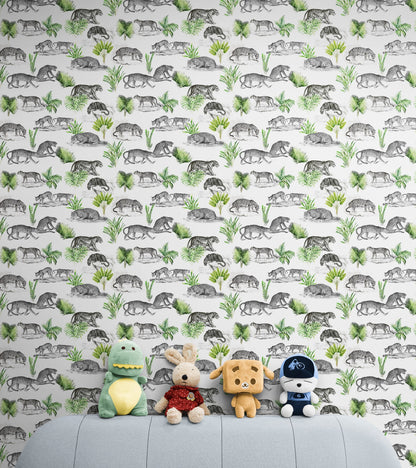 Tiger and Leopard Wallpaper Pattern. Safari Animal Print Wall Mural. #6478