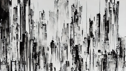 Black and Gray Urban City Wall Mural. Cyber Punk Cityscape. Minimalist Abstract Building Architect Wallpaper. #6487