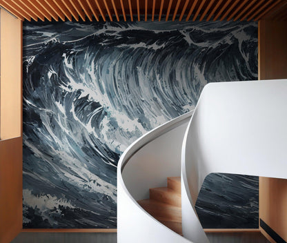 Great Wave Abstract Painting, Grey Color Scheme. #6488