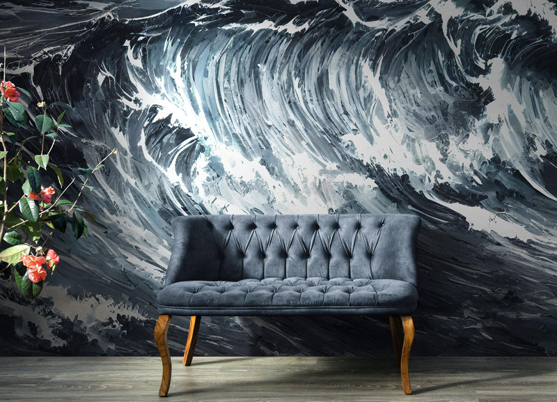 Great Wave Abstract Painting, Grey Color Scheme. #6488, view 2