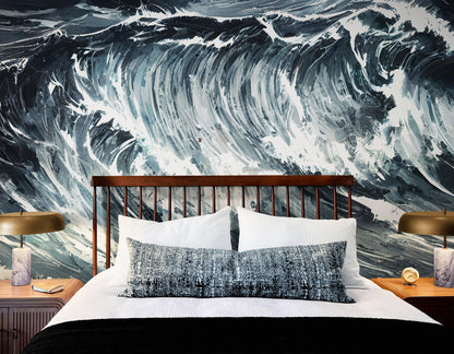 Great Wave Abstract Painting, Grey Color Scheme. #6488