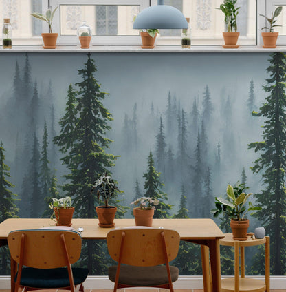 Nature Rainforest Wall Mural Wallpaper. Misty Forest Landscape. #6494