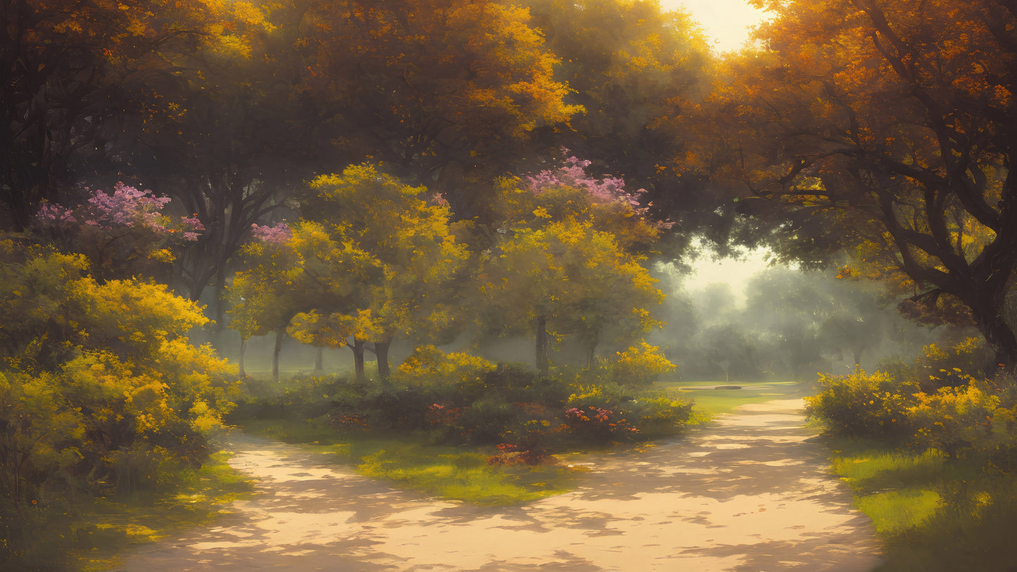 Vintage Trees in Park Wallpaper. Peel and Stick Wall Mural. #6496
