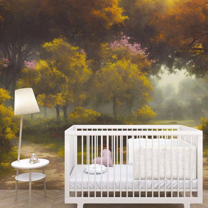 Vintage Trees in Park Wallpaper. Peel and Stick Wall Mural. #6496