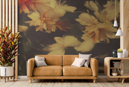 Vintage Dark Background with Yellow Flowers Botanical Wallpaper. #6497