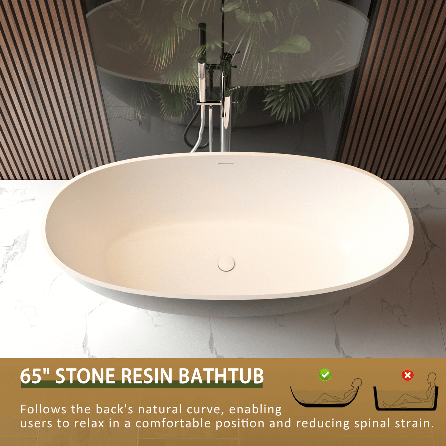 Alora 65-Inch Luxury Freestanding Soaking Bathtub With Overflow And Pop-Up Drain (SAK69451)