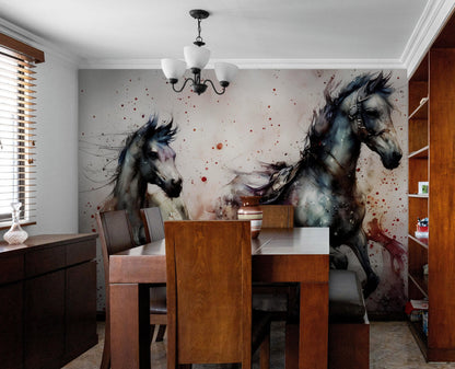 Horse Galloping Watercolor Painting. Cowboy Peel and Stick Wall Mural. #6500