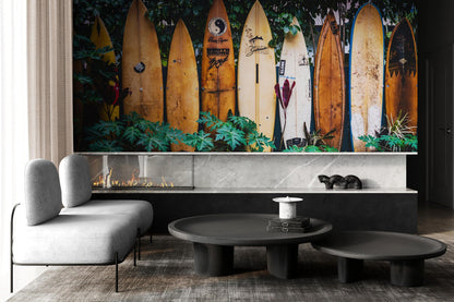 Surfboards Wall Mural. Peel and Stick Wallpaper. Summer Tropical Beach Theme Decor. #6509