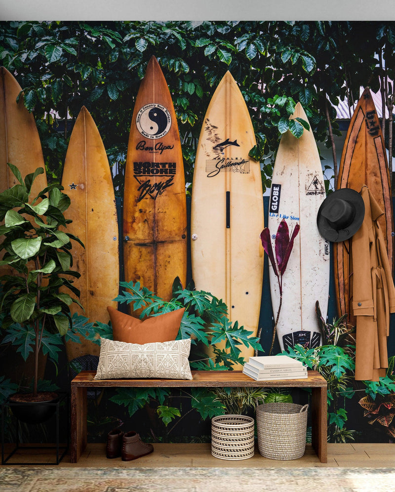 Surfboards Wall Mural. Peel and Stick Wallpaper. Summer Tropical Beach Theme Decor. #6509, view 2