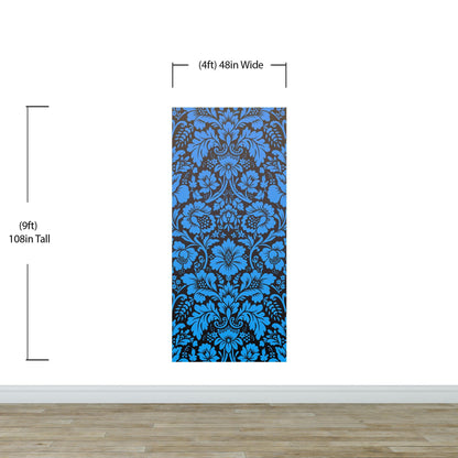 Damask Wallpaper Blue Color on Dark Background Pattern Wallpaper Peel and Stick Wall Mural Home Decor #6518
