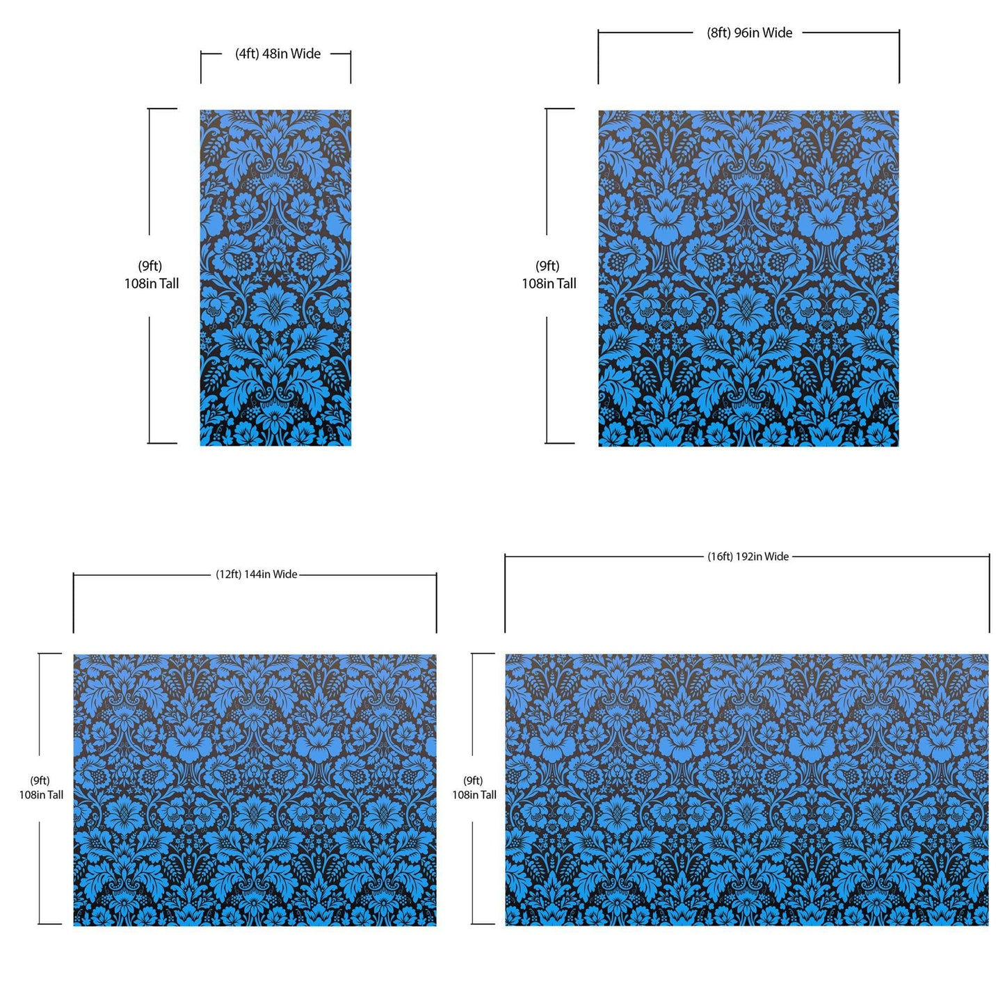 Damask Wallpaper Blue Color on Dark Background Pattern Wallpaper Peel and Stick Wall Mural Home Decor #6518