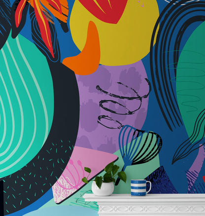 Colorful Boho Modern Wall Art Wallpaper Modern Home Decor Geometric Wallpaper #6521