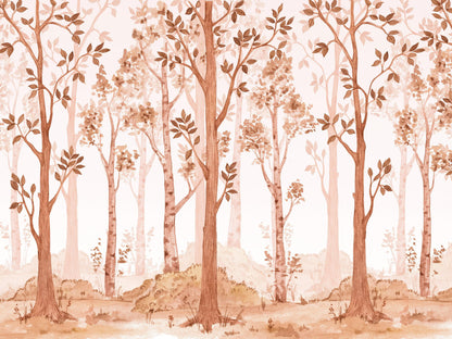 Sepia Tone Nursery Woodland Forest Wallpaper. Watercolor Birch Tree Forest Wall Mural. #6526
