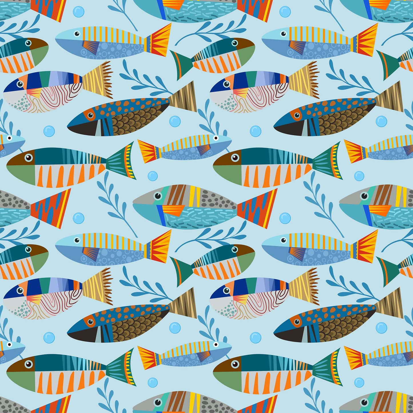 Underwater Fish Wallpaper. Colorful Tropical Fish Pattern Peel and Stick Wall Mural. #6540