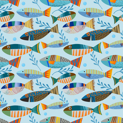 Underwater Fish Wallpaper. Colorful Tropical Fish Pattern Peel and Stick Wall Mural. #6540